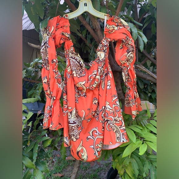 ✨⚡️💥Chickme Top Orange Peplum floral Tops Magnolia off shoulder Chic and Sexy - Picture 3 of 4